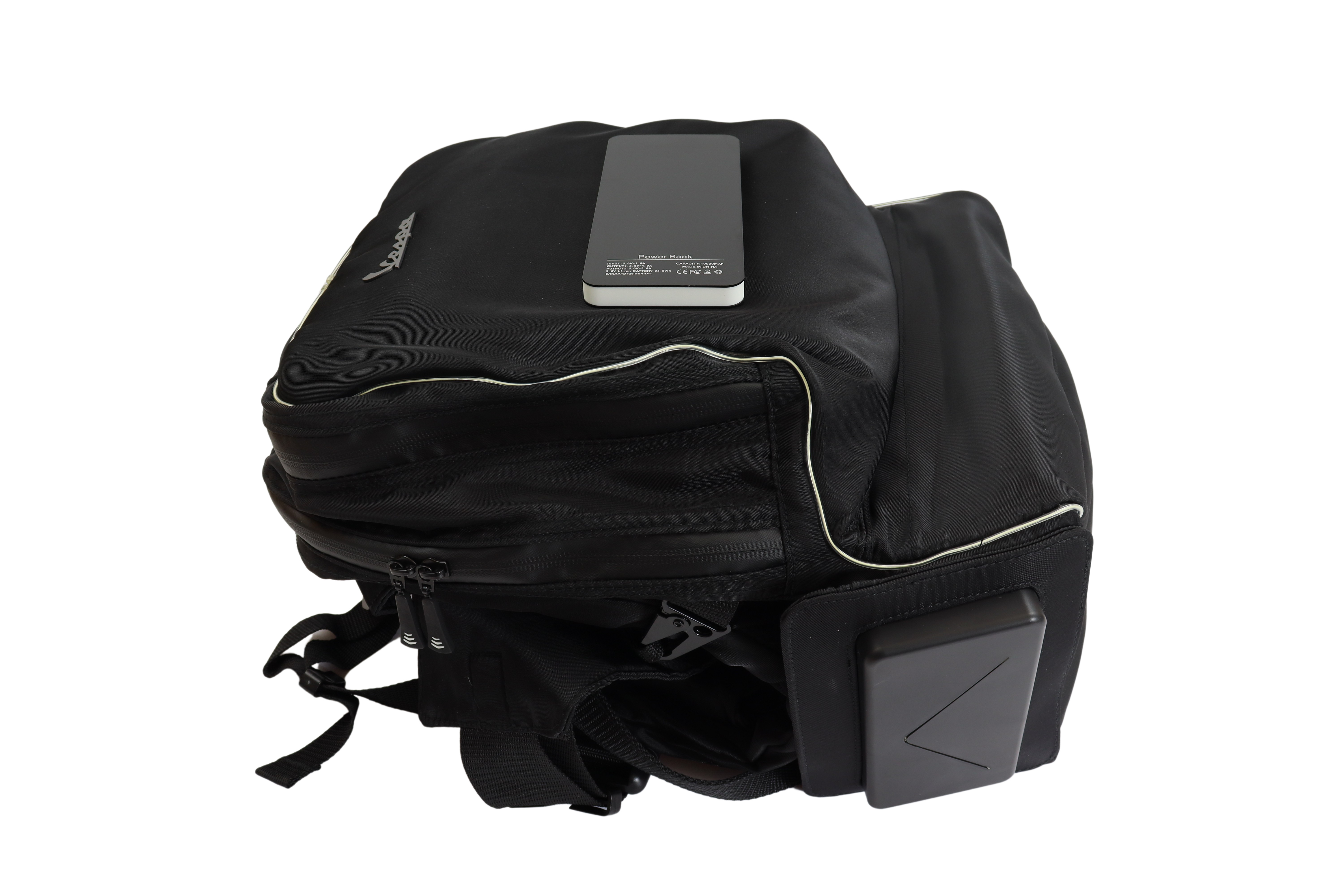 Rucksack Rückenprotektor Vespa Elettrica schwarz mit LED Leiste und Powerbank