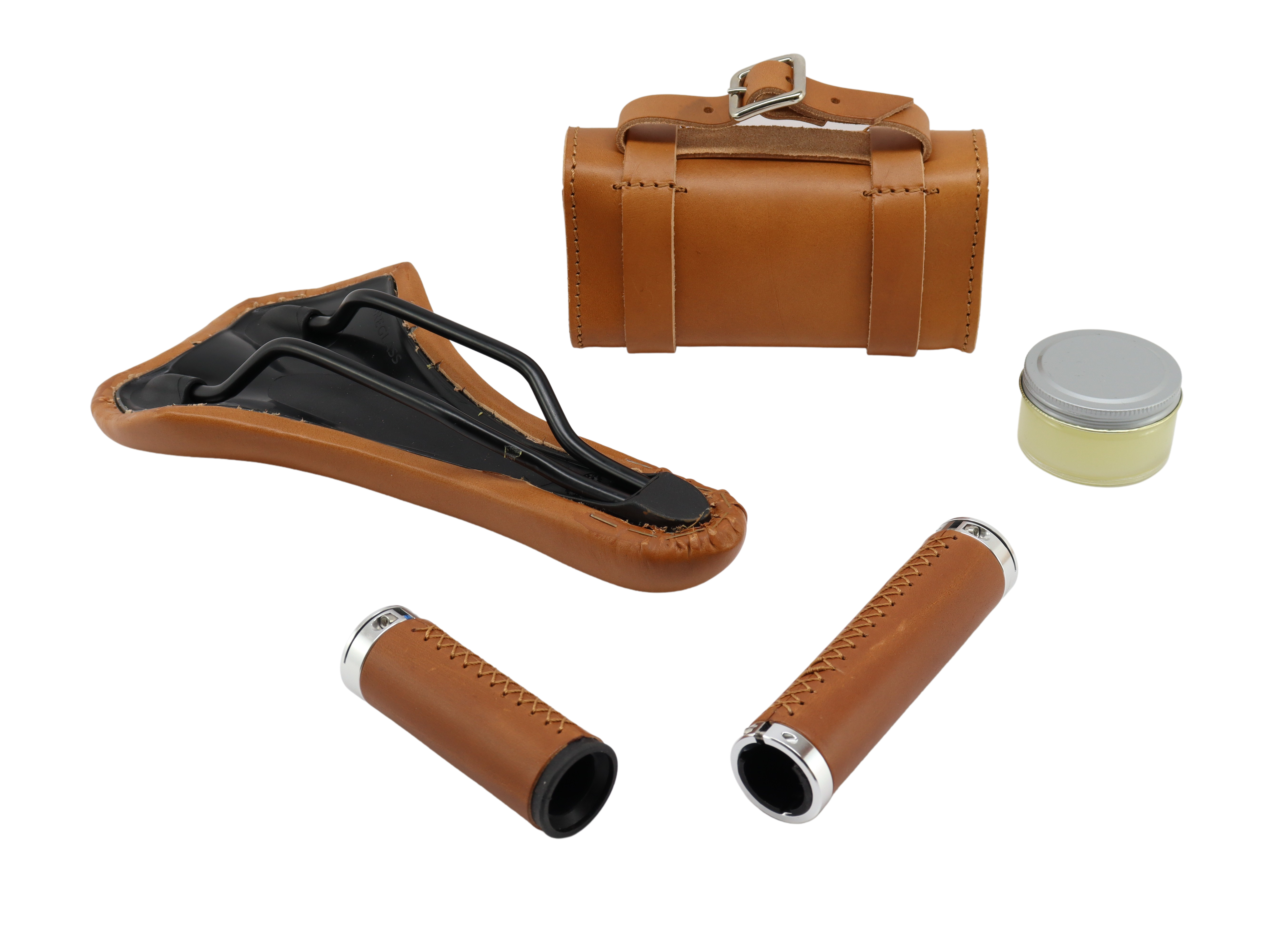 Fahrrad Echtleder Set Sattel Griffe Tasche Piaggio WI Bike